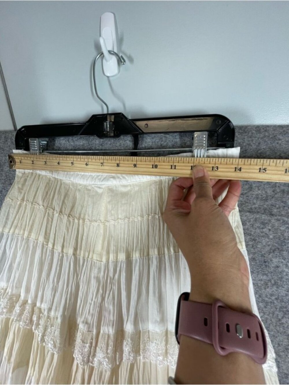 Boho Tiered Crinkle Maxi Skirt Cream White Prairie Cottagecore Festival Chic - Picture 8 of 16